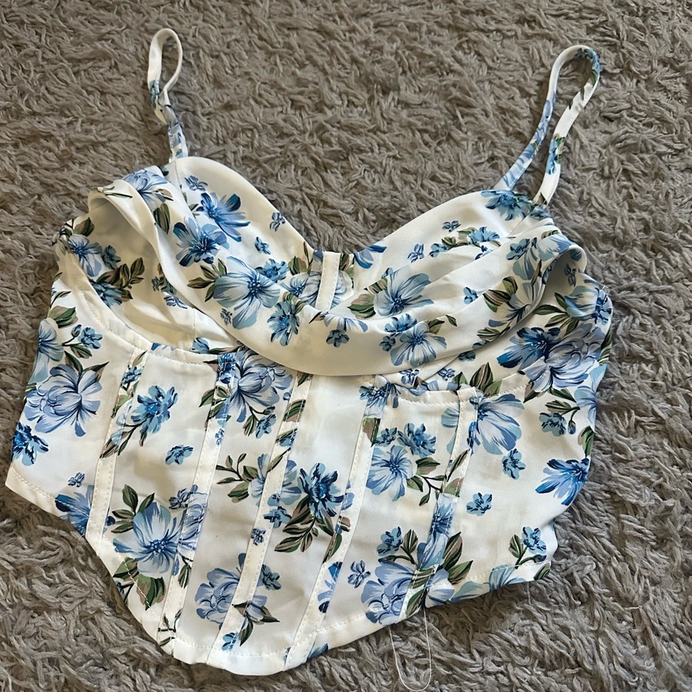 Floral Blue and White Women's Top
